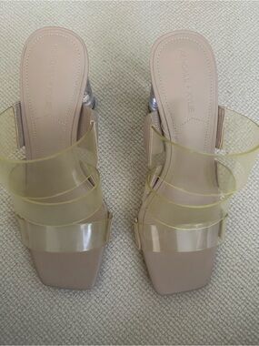 Kendall and Kylie Nude Clear Strap Block Heel Mules